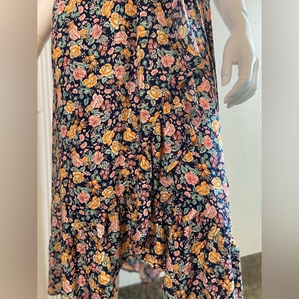 Old Navy~NWT~Multi-Color Floral Print~Ruffle Wrap Midi Dress~Cap Sleeves~Size S - Picture 8 of 15